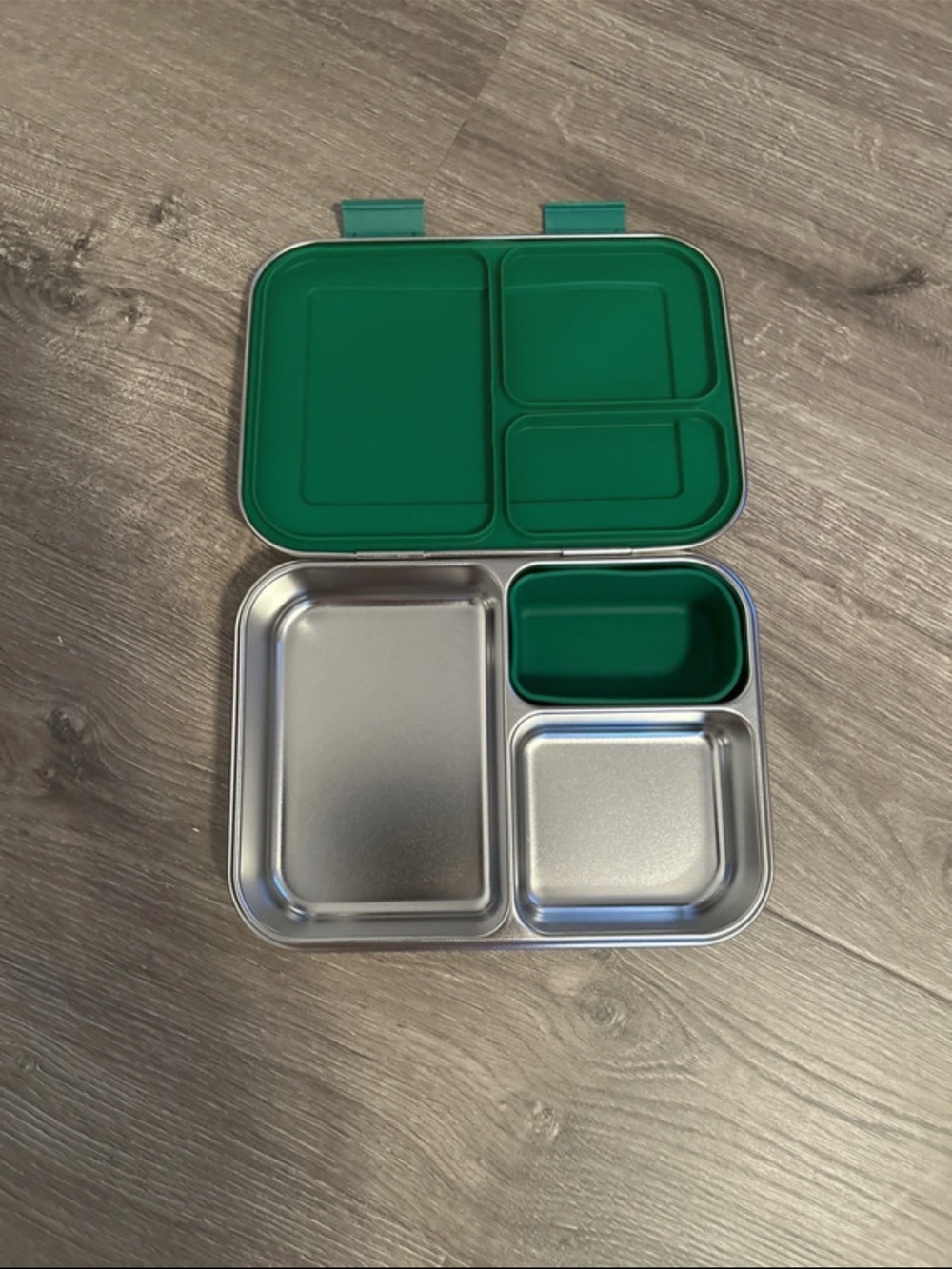 Green Stainless Steel Bento Lunch Box with Removable Silicone Liners